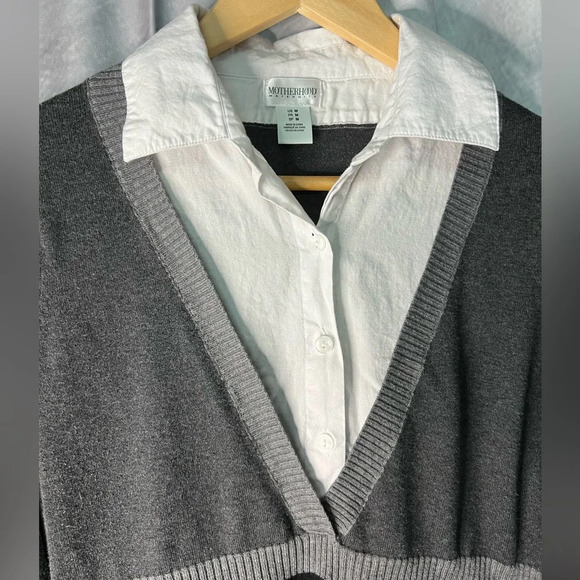 Motherhood Maternity Grey, Black and White Faux Layered Sweater - size Medium - Picture 7 of 9